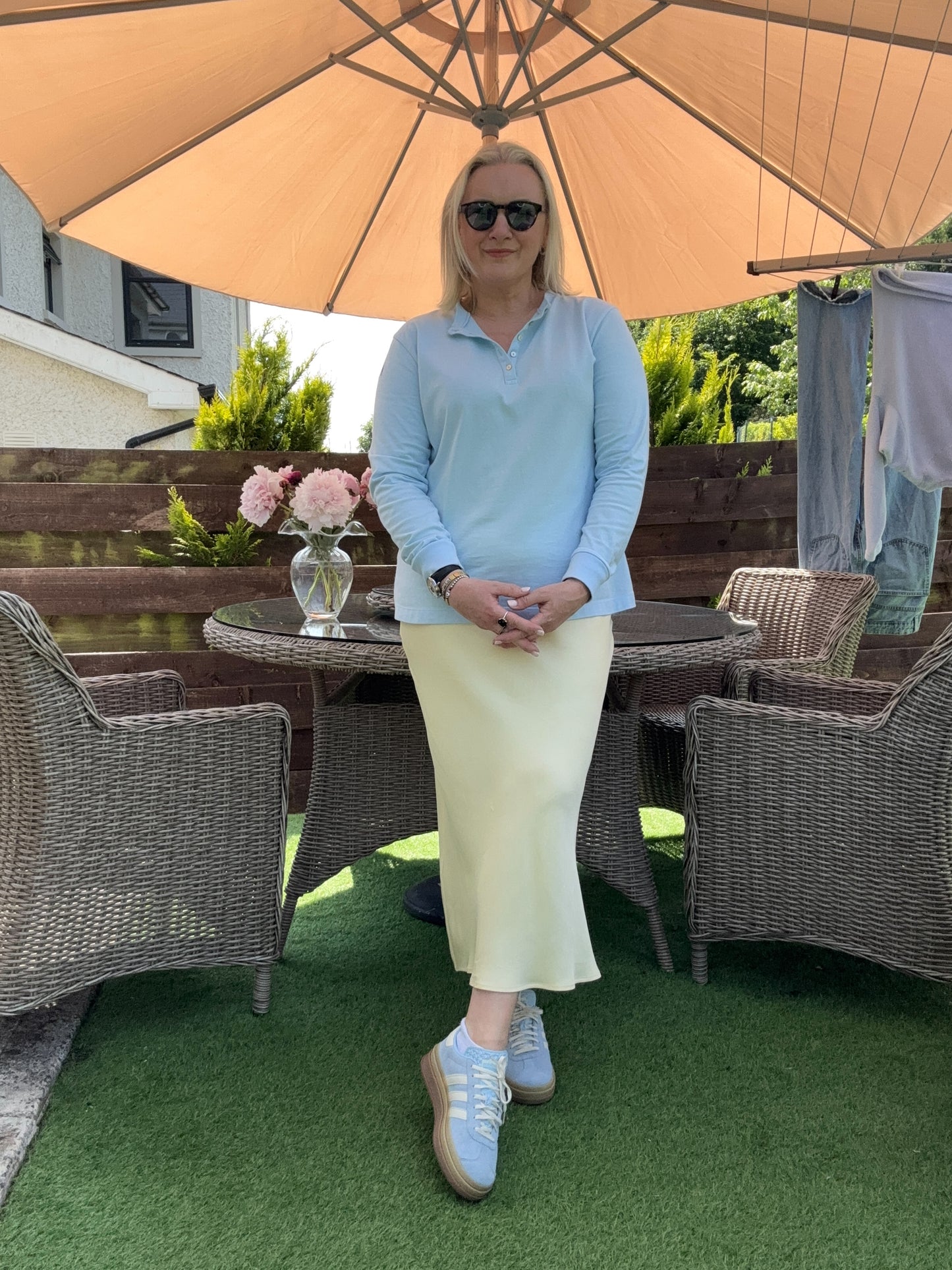 Henley Style Long Sleeve Top - Organic Cotton - Blue