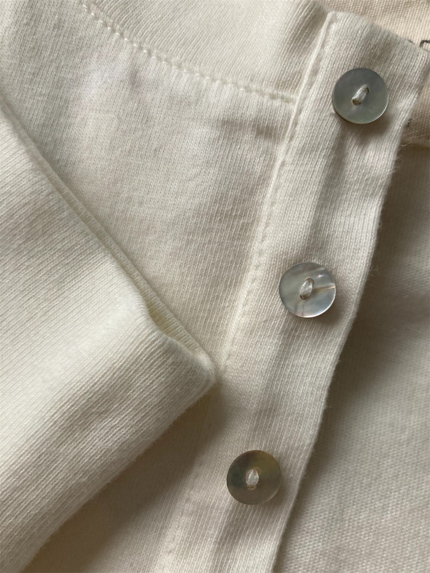 Henley Style Long Sleeve Top - Organic Cotton - Off White