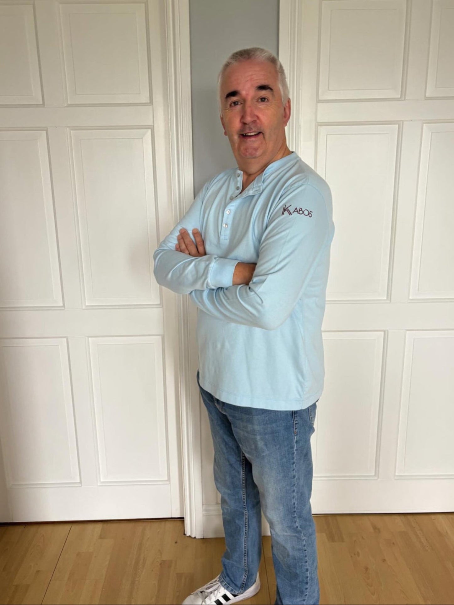 Henley Style Long Sleeve Top  - Organic Cotton - Blue